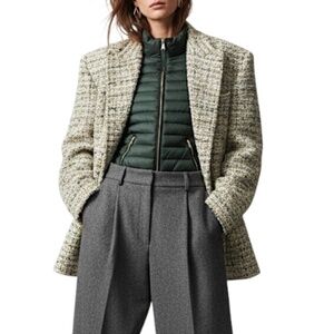 Zara Woman dark green duck down quilted fitted old money puffer coat M